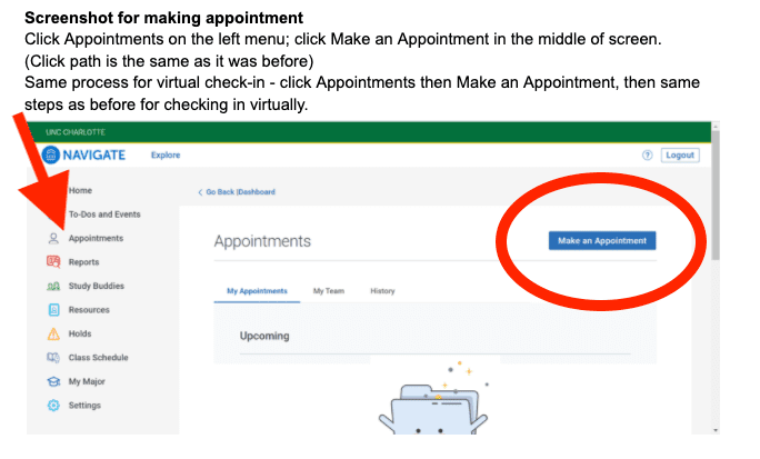 screenshot for making an appointment